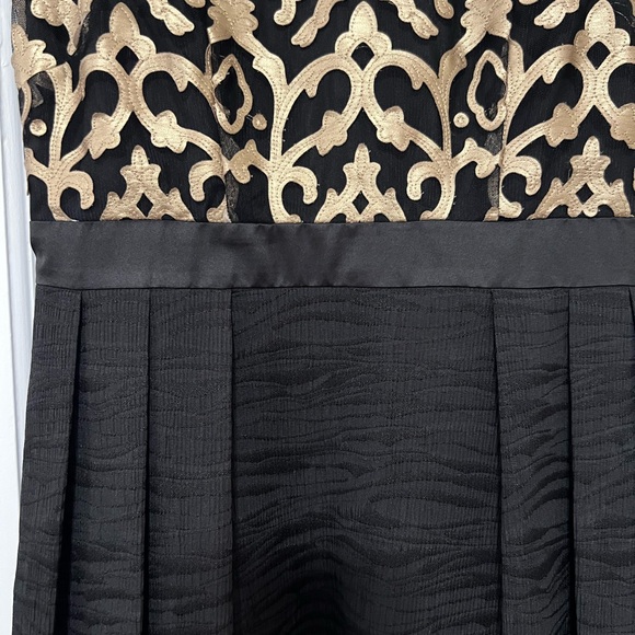 Adrianna Papell Dress, Black and Gold Illusion Dress with Cap Sleeves - Picture 2 of 3